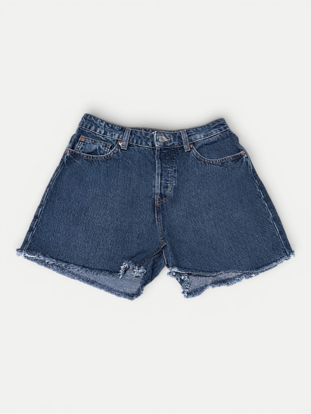 H&M Women’s High-Waisted Button-Fly Denim Shorts Size 6 Raw Frayed Hem